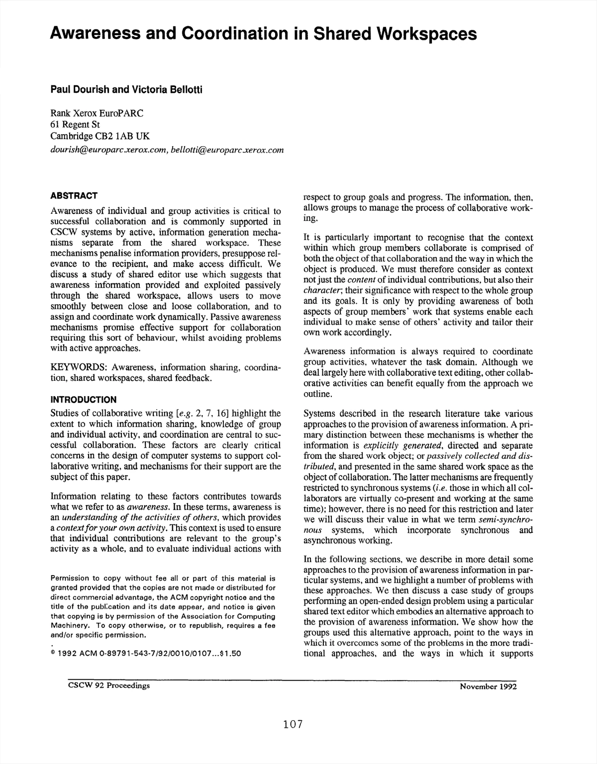 Awareness and Coordination in Shared Workspaces