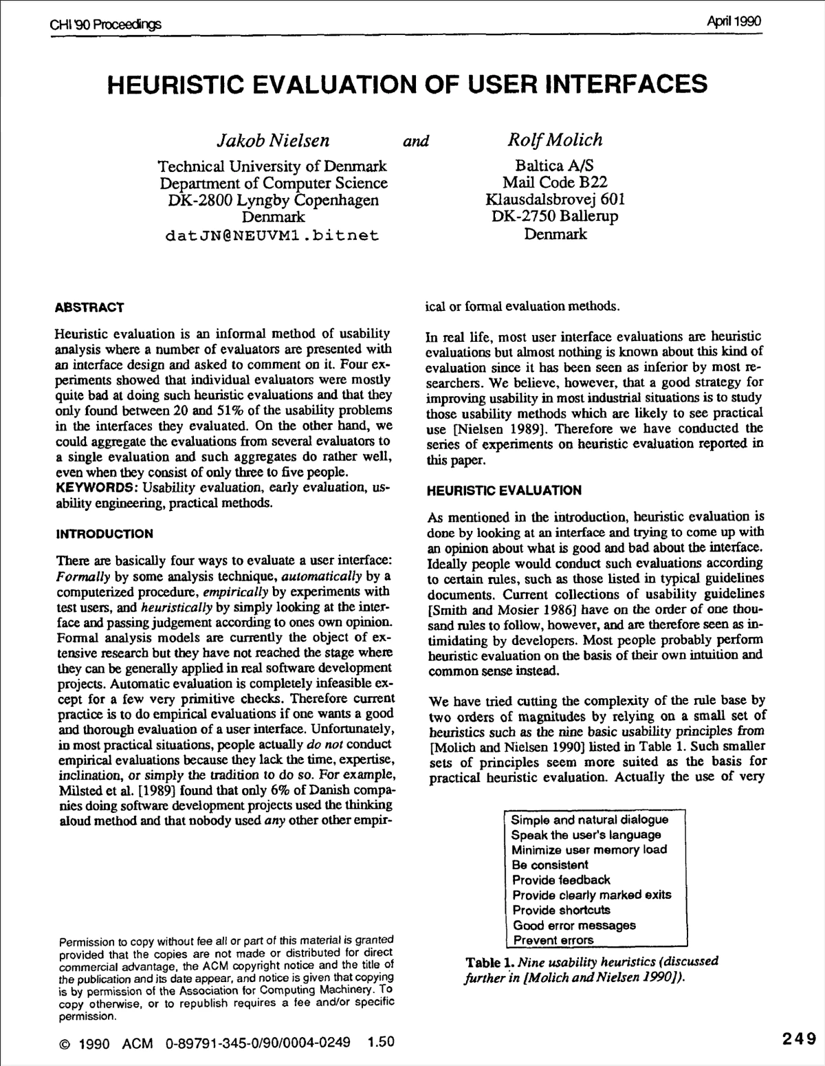 Heuristic Evaluation of User Interfaces