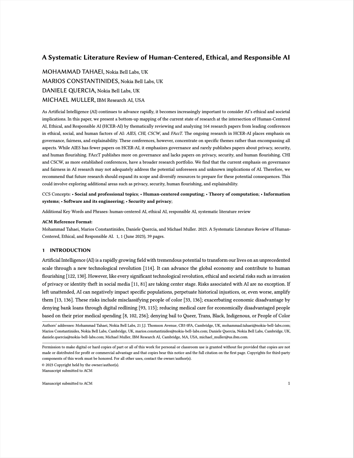 A Systematic Literature Review of Human-Centered, Ethical, and Responsible AI
