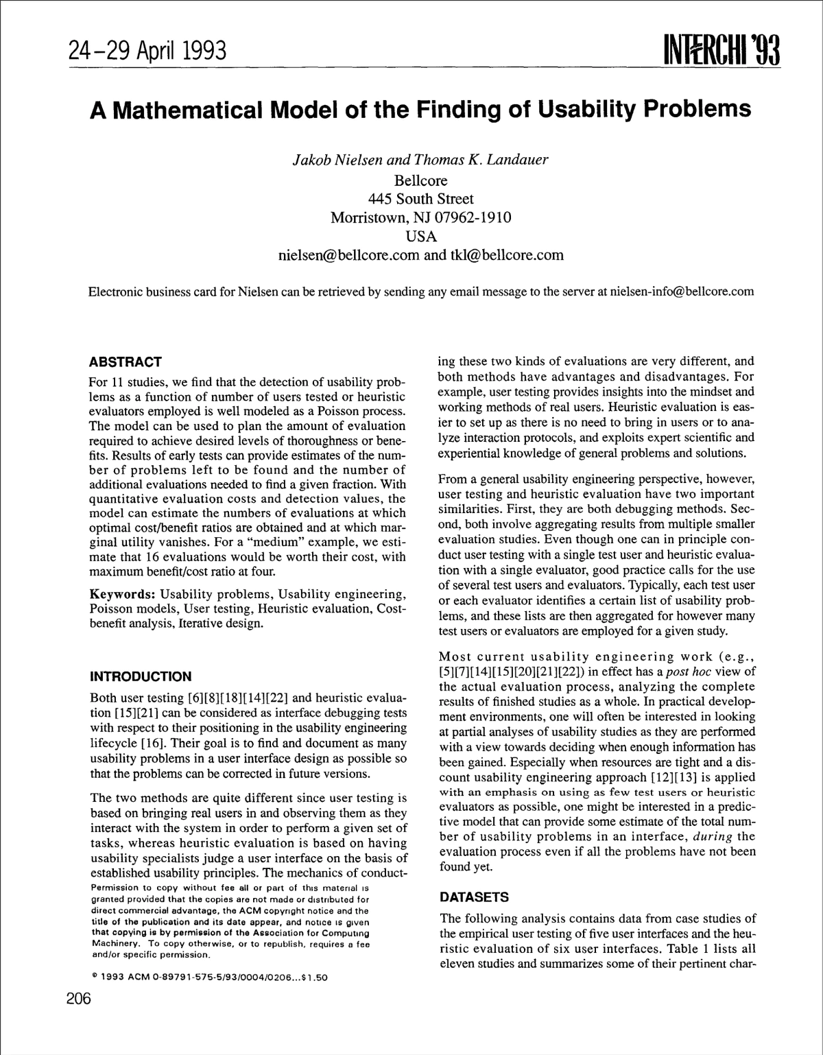 A Mathematical Modeling of the Finding of Usability Problems