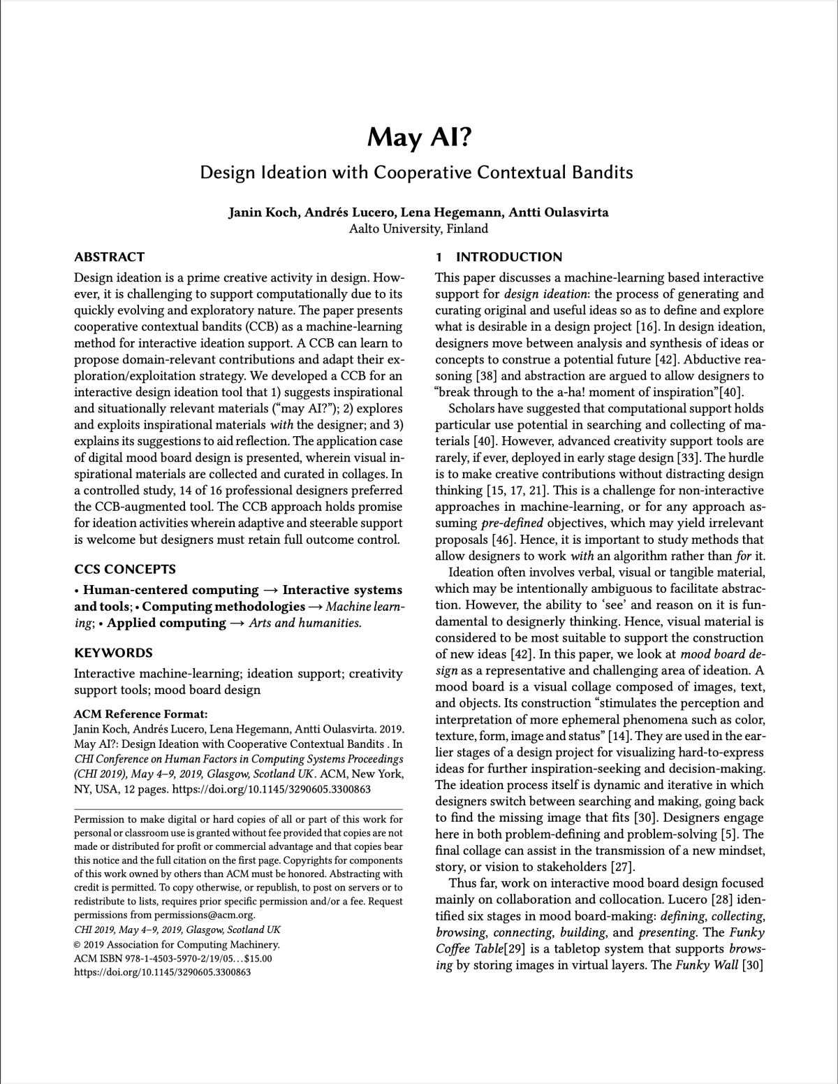 May AI? Design Ideation with Cooperative Contextual Bandits