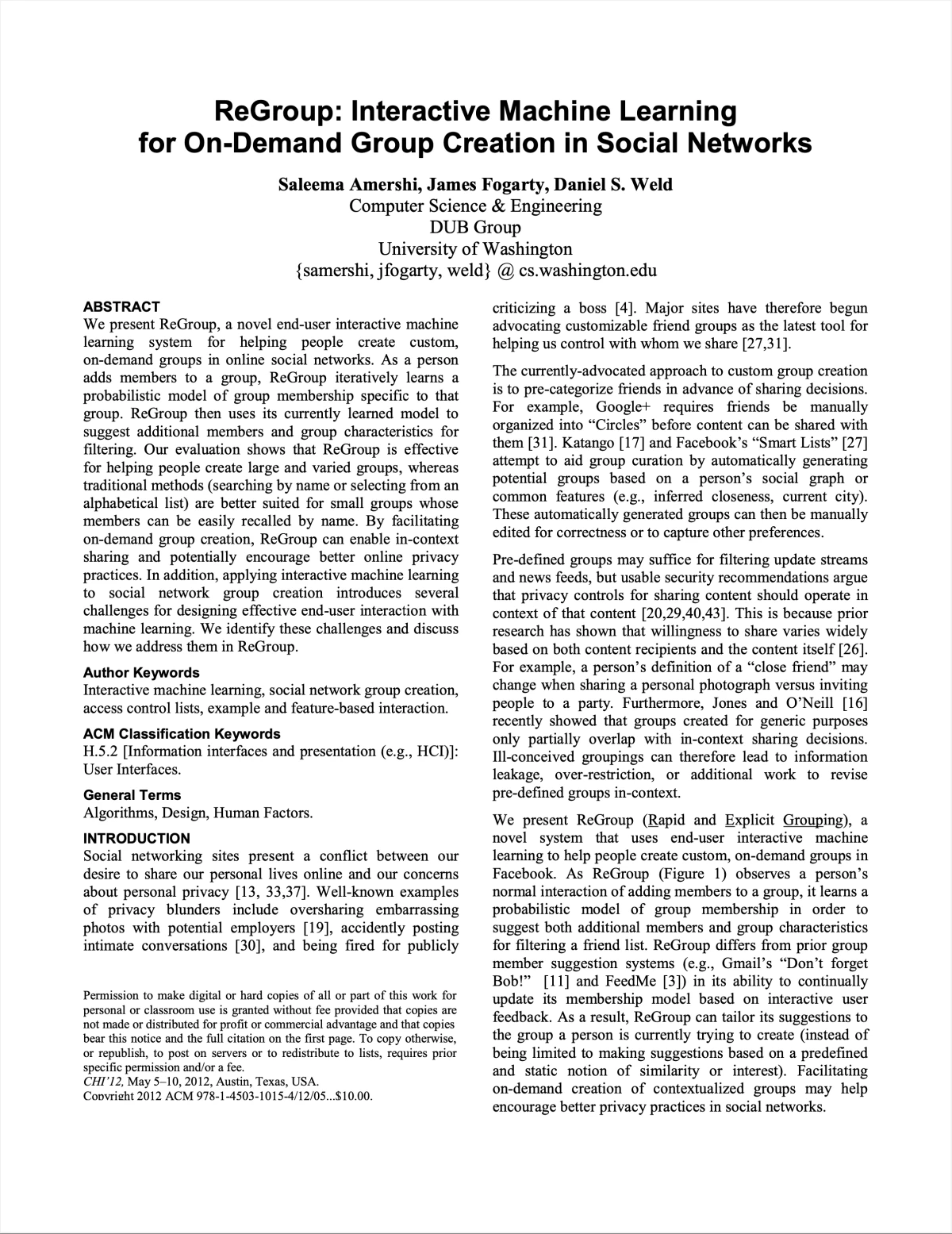 ReGroup: Interactive Machine Learning for On-Demand Group Creation in Social Networks