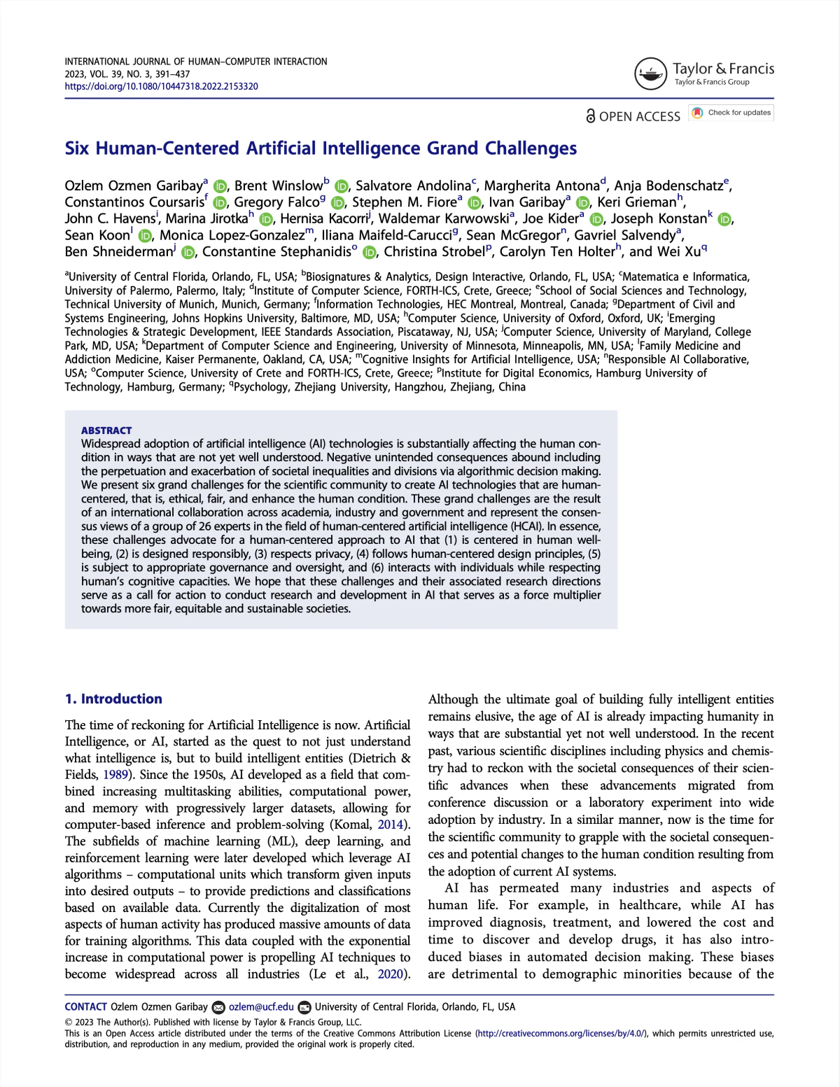 Six Human-Centered Artificial Intelligence Grand Challenges